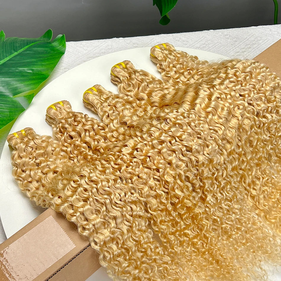 #613 Blonde Color Curly Bundles Human Hair 100% Virgin Hair Weaving Extensions 100grams 18-28 Inch Deep Curly 1 2 3 4 Bundles