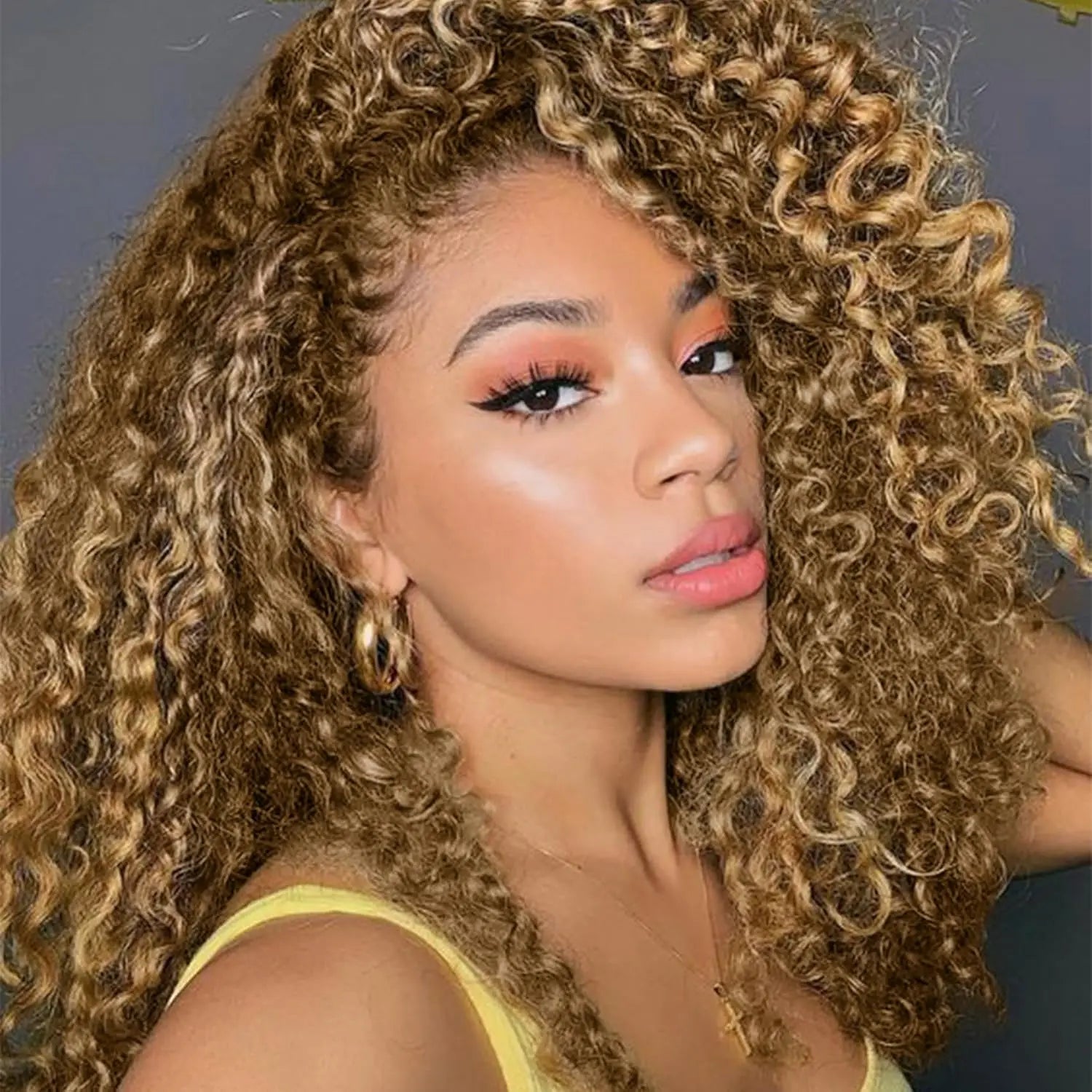 Honey Blonde Highlight Colored Feather Crochet Hair Afro Kinky Curly Pre Looped Crochet Human Hair Deep Wave Hair Extensions