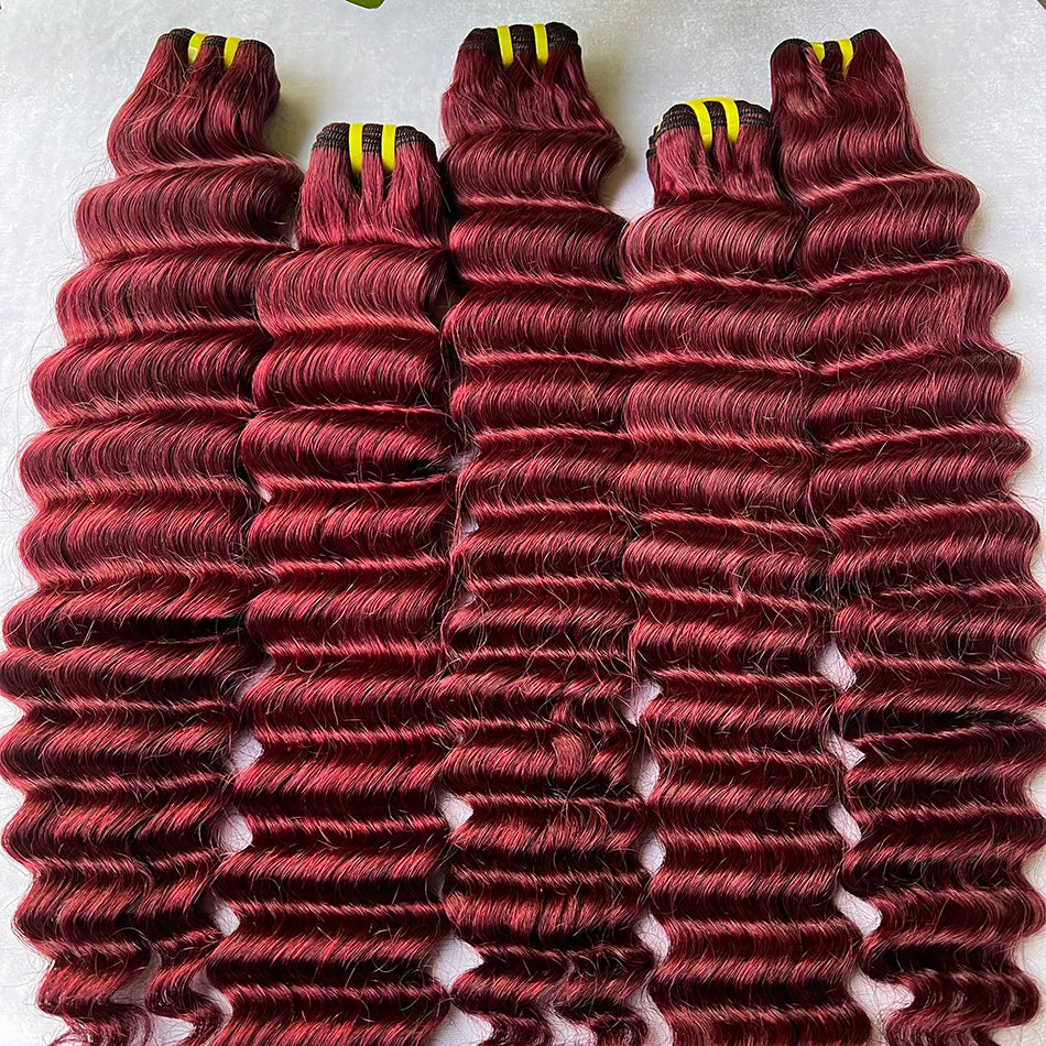 #99j Burgundy Color Deep Wave Human Hair Bundles 100% Virgin Vietnamese Double Weft Hair Weave Extensions 100grams For Women