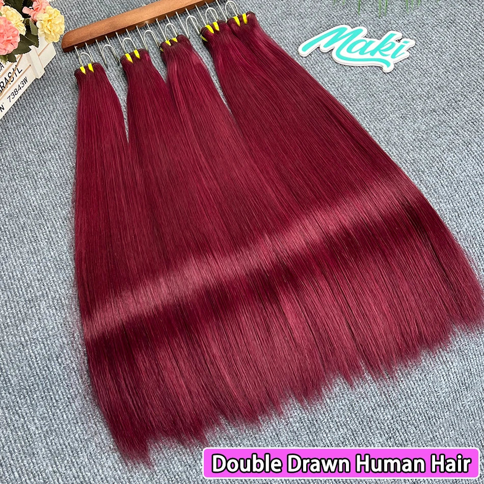 Double Drawn #99j Color Straight Burgundy Human Hair Bundles 100% Virgin Hair Weave Extensions 18-26 Inches 1/2/3/4 Bundles
