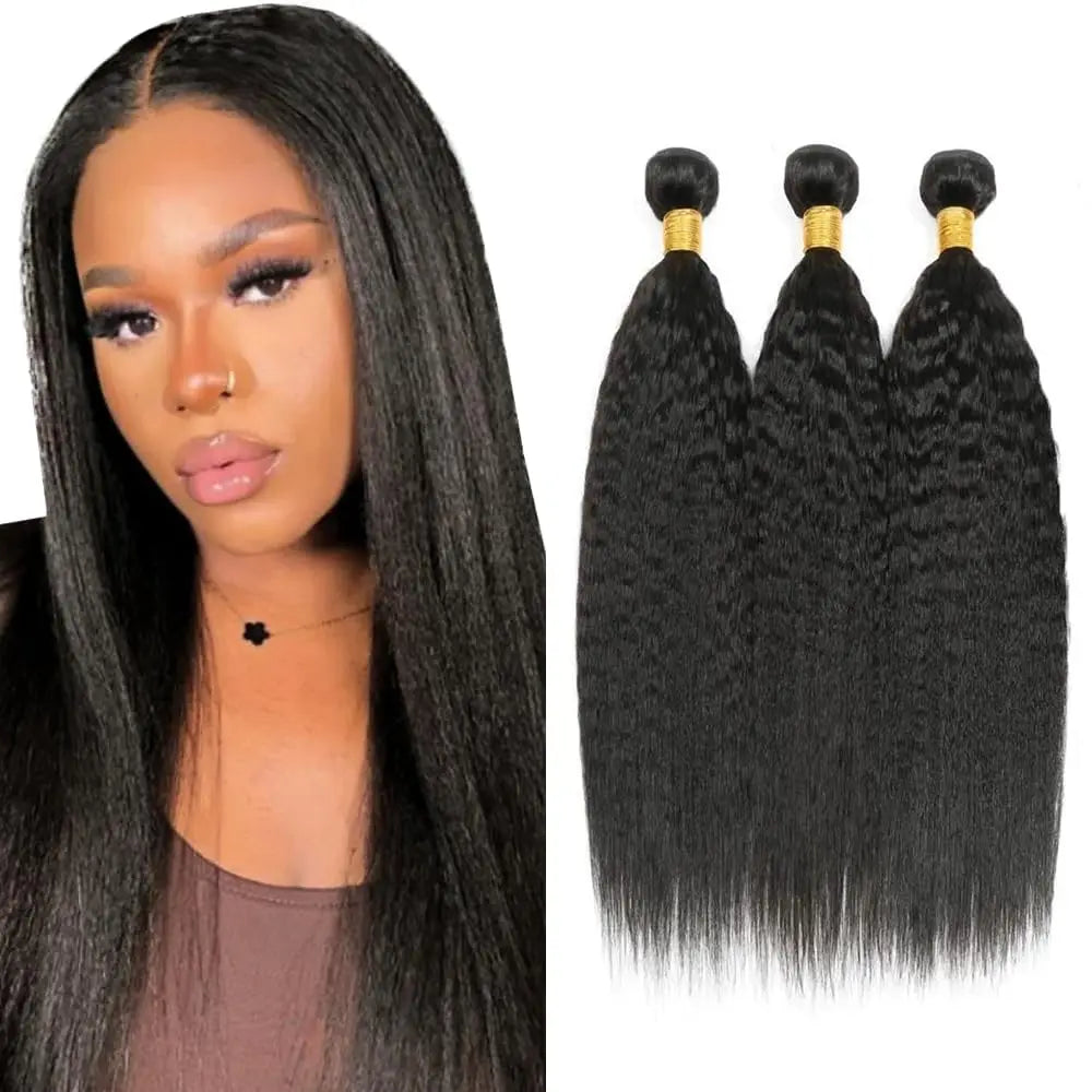 14 16 18 Kinky Straight Bundles Human Hair 3 Bundles 10A 100% Unprocessed Human Hair For Women Natural Black Color
