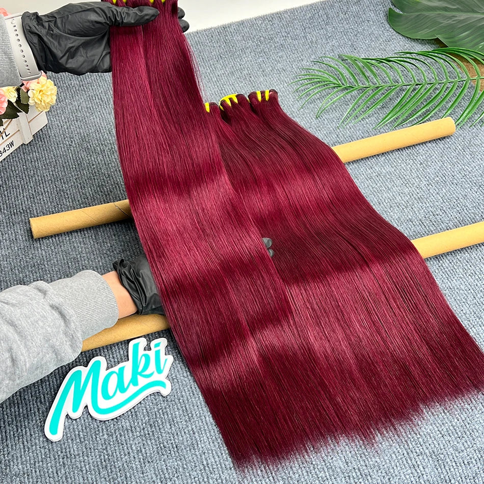 Double Drawn #99j Color Straight Burgundy Human Hair Bundles 100% Virgin Hair Weave Extensions 18-26 Inches 1/2/3/4 Bundles