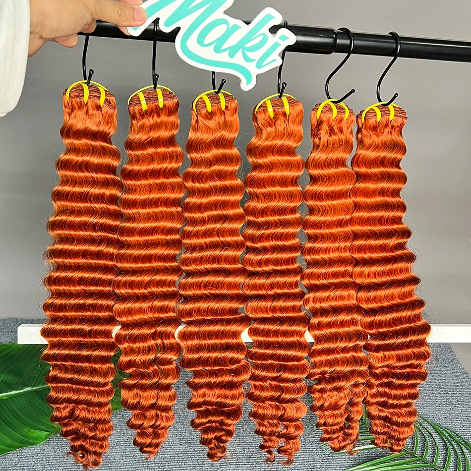 #350 Color Deep Wave Bundles 100% Human Hair Ginger Orange Double Weft 18-24 Inch Vietnamese Raw Virgin Hair Weave Extensions