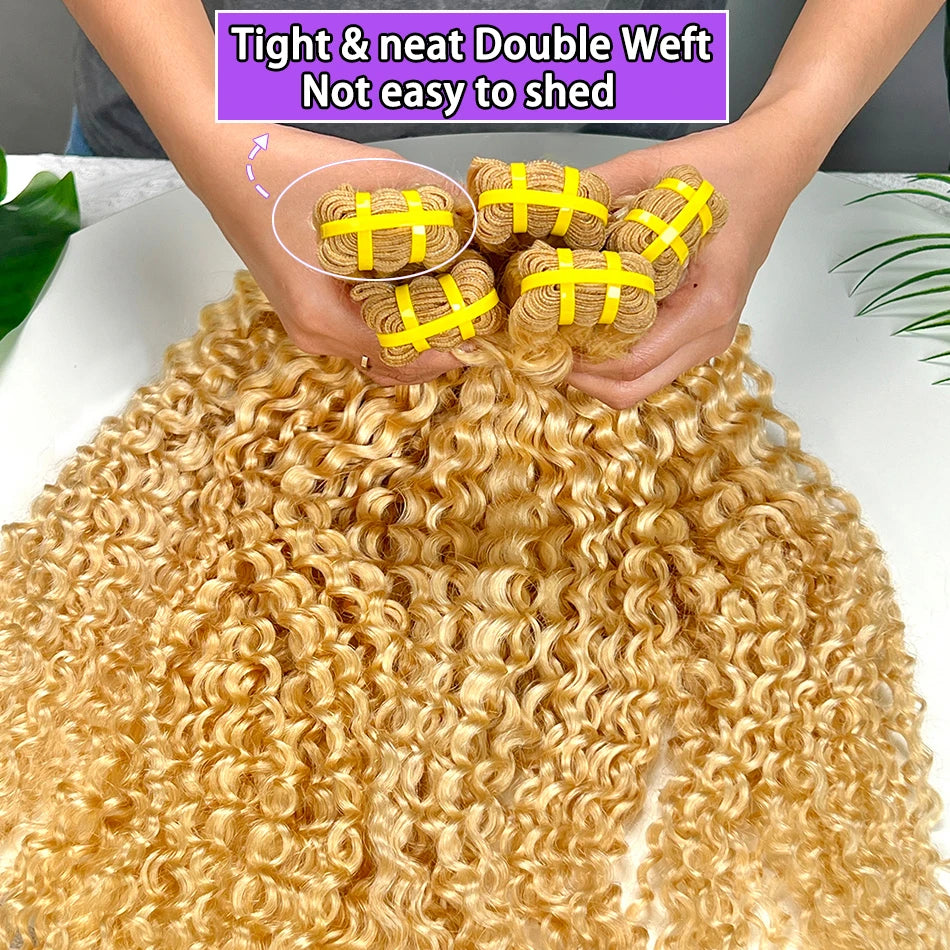 #613 Color Blonde Deep Curly Human Hair Bundles Double Weft 22-28 Inch Hair Weave Extensions 1 2 3 4 Bundles Raw Virgin Hair