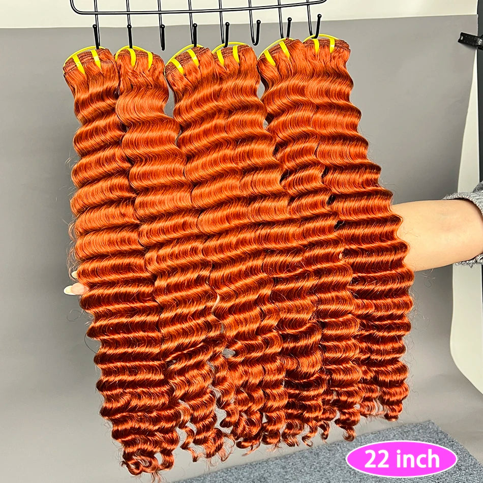 #350 Color Deep Wave Bundles 100% Human Hair Ginger Orange Double Weft 18-24 Inch Vietnamese Raw Virgin Hair Weave Extensions