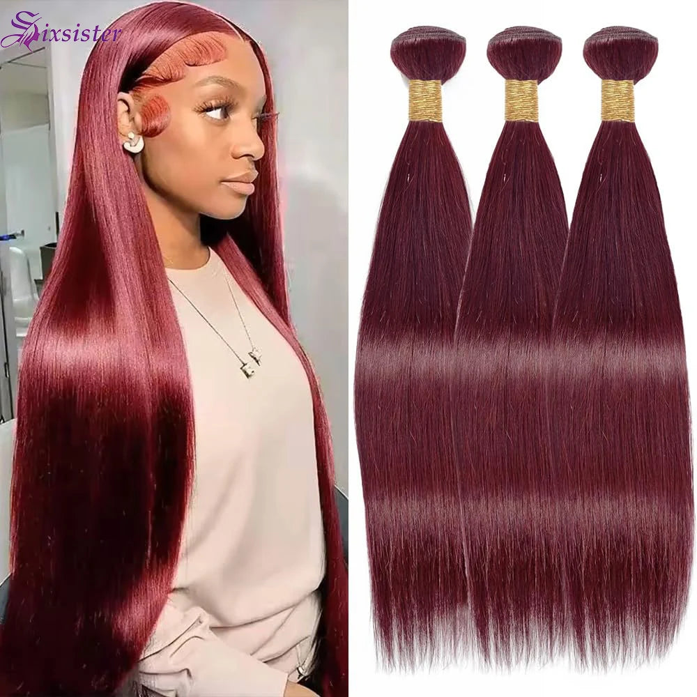 Color Burgundy  #99J Bundles Human Hair Straight Bundles Brazilian Virgin Hair Wine Red Straight 3 Bundles Human Hair Extensions