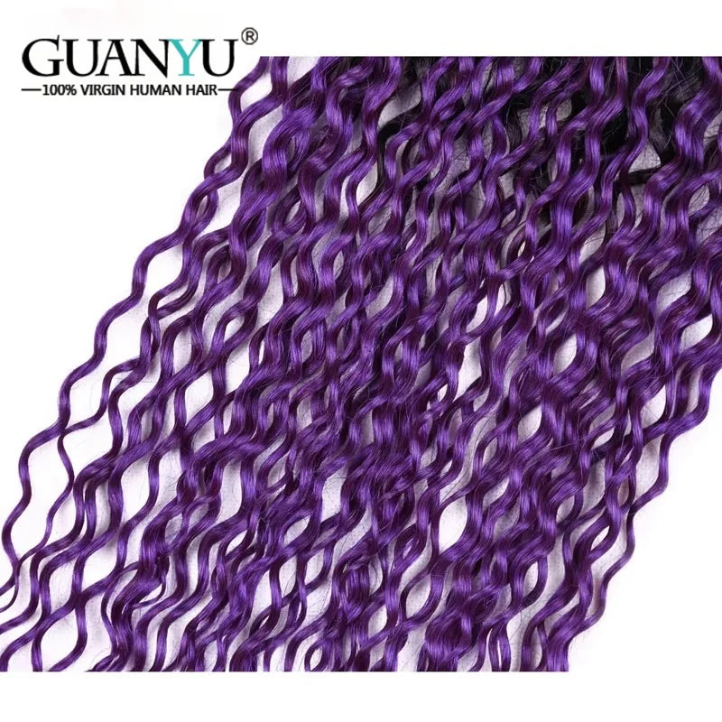1B/Purple Kinky Curly Ombre Colored Human Hair Bundles 100% Human Hair Extensions 3/4 Bundle Deals Human Hair Weaves
