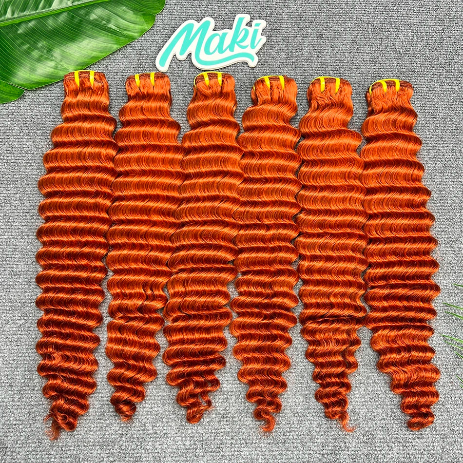 #350 Color Deep Wave Bundles 100% Human Hair Ginger Orange Double Weft 18-24 Inch Vietnamese Raw Virgin Hair Weave Extensions