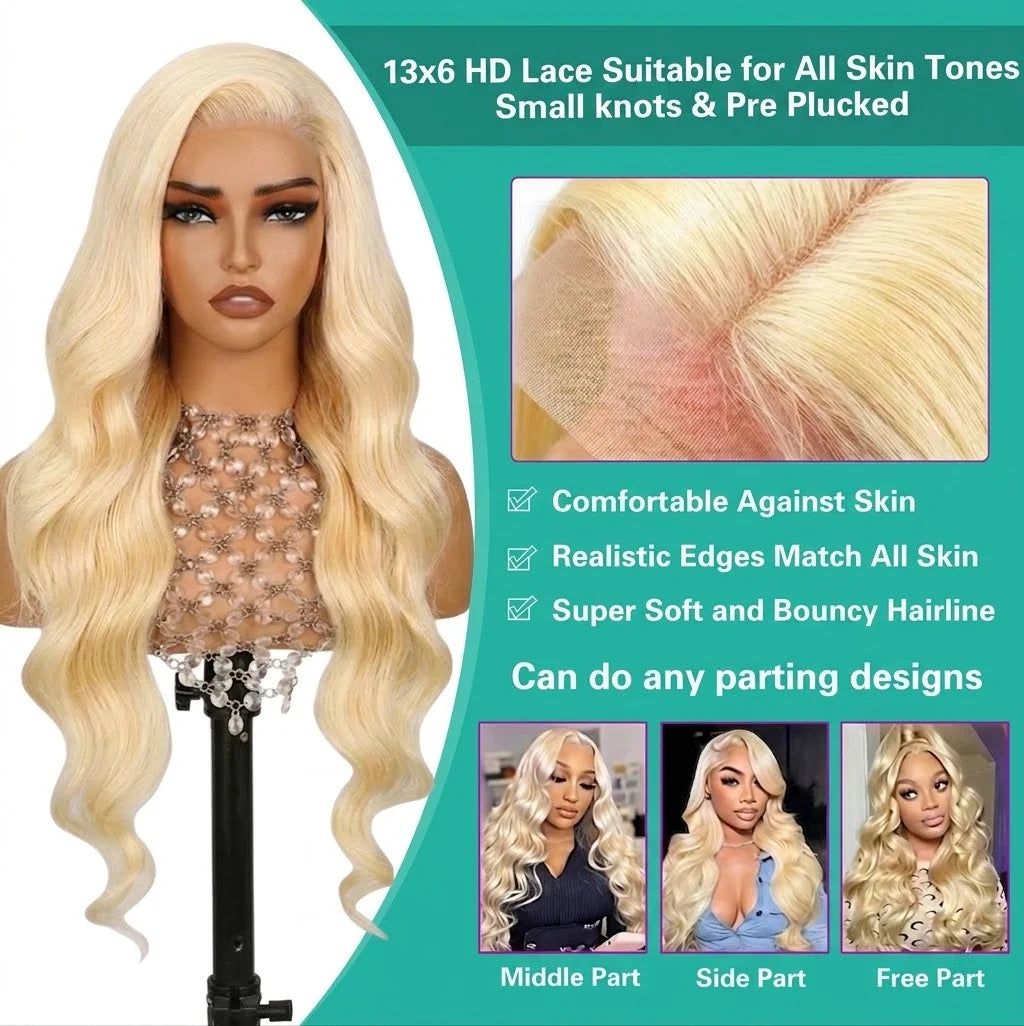 13x6 Lace Frontal Wig Body Wave 613 Blonde Human Hair Wig 210 250 Density Transparent Lace Front Wigs Pre Plucked 30 32 Inch Wig