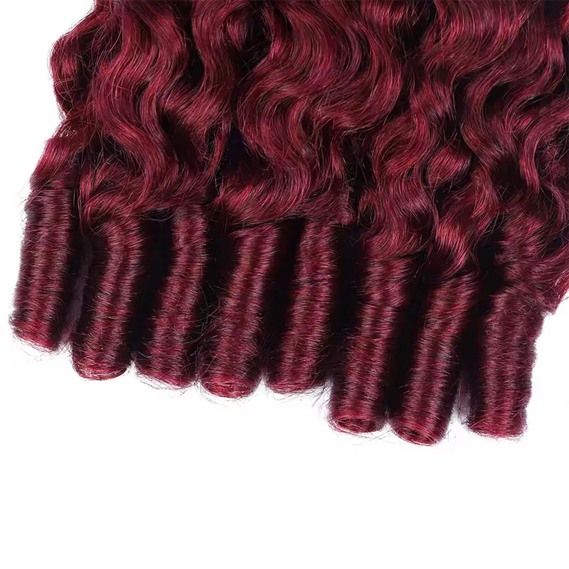 99J Burgundy Burmese Curly Bundles Human Hair 1/3/4 Bundles Burmese Remy Human Hair Extensions  8-32 Inch For Women