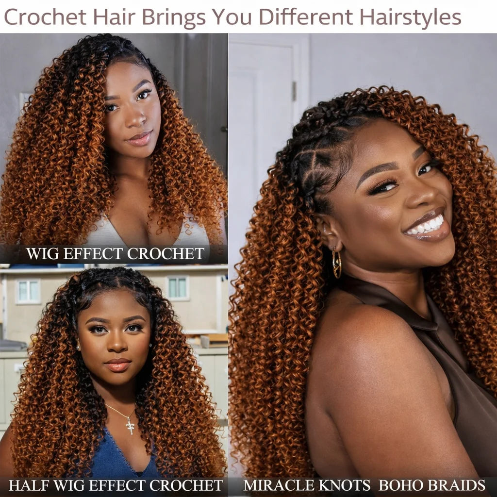 Kinky Curly Crochet Human Hair #T1B/30 Pre-looped Non-Shedding Virgin Hair Crochet Braids Knotless Feather Hair Extensions