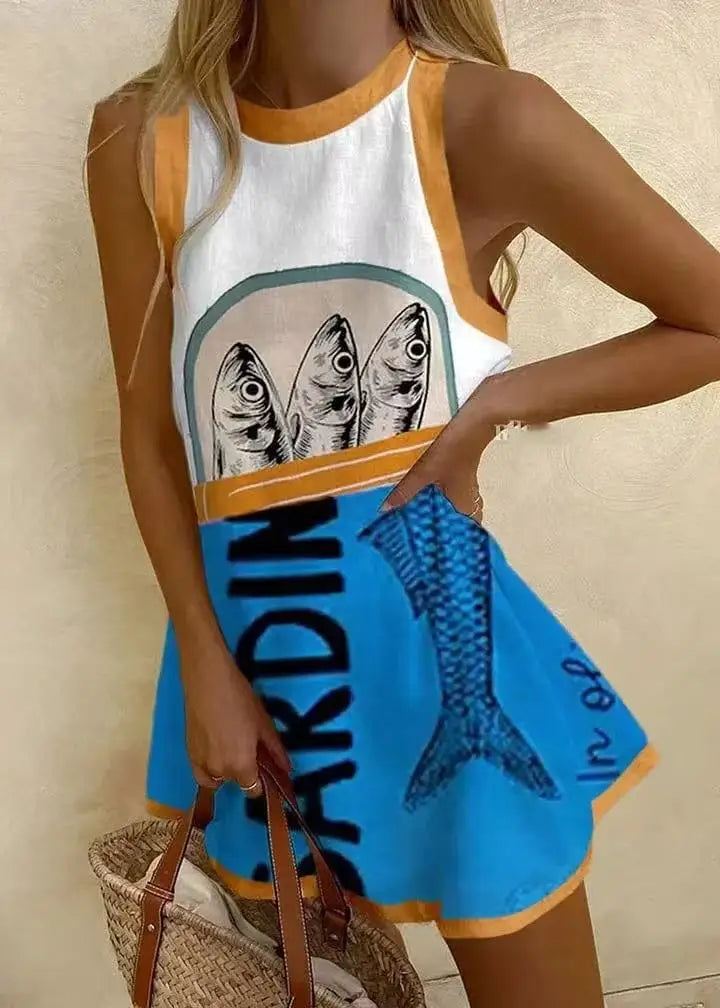 Women's Pineapple Print Sleeveless Dress - Casual Beach Vacation Party Dress for Summer