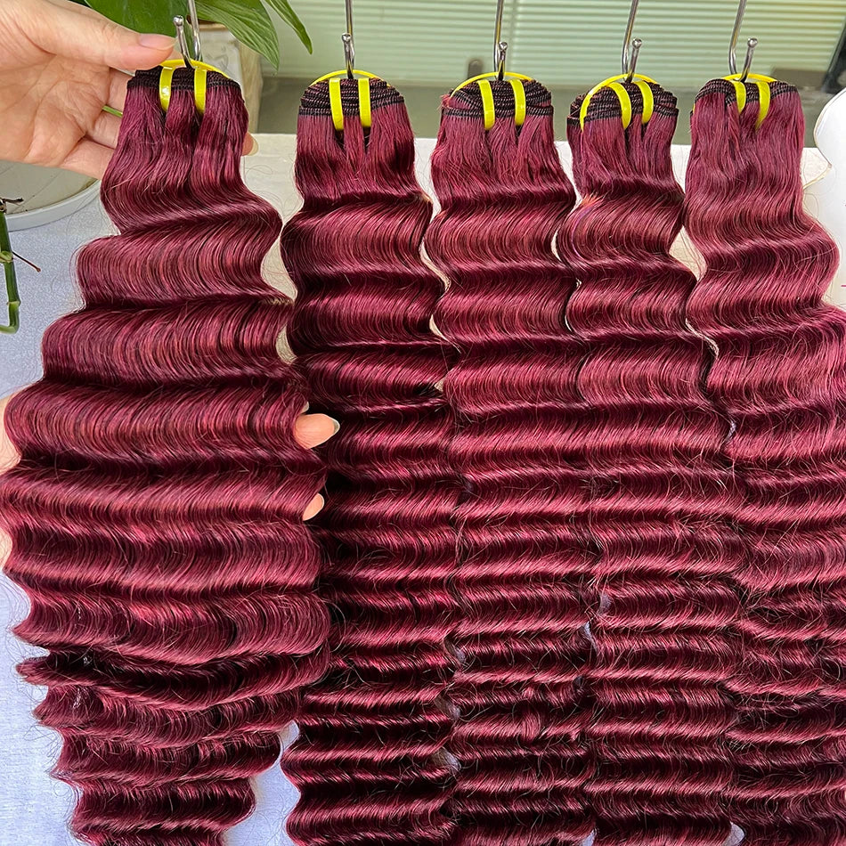 #99j Burgundy Color Deep Wave Human Hair Bundles 100% Virgin Vietnamese Double Weft Hair Weave Extensions 100grams For Women