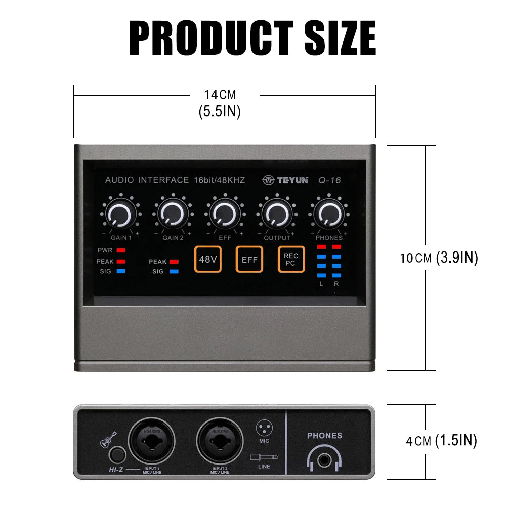 Q16 External Sound Card For Mac, PC, Music Interface 48V Phantom Power Perfect For Beginners