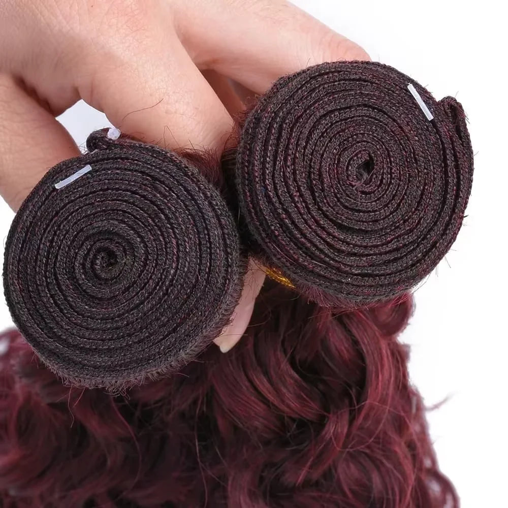 Burgundy Curly Hair Weaves Virgin Human Hair Bundles Red Wine Color #99j Deep Wave Bundles Remy Hair Bundle Deals For Extensions