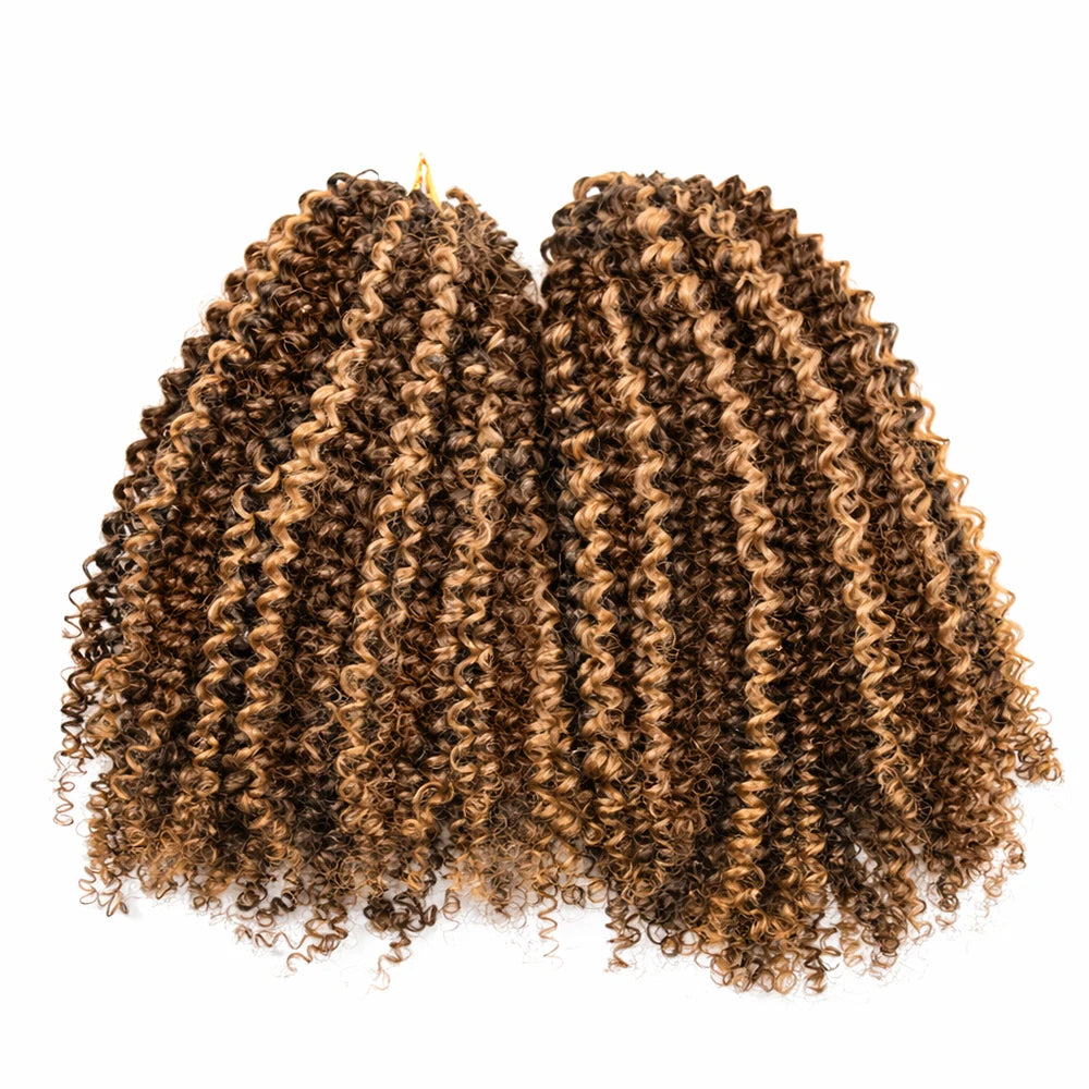 P4/27 Ombre Highlight Kinky Curly Feather Crochet Human Hair Pre-Separated Dark Brown and Blonde Miracle Knots Hair Extensions