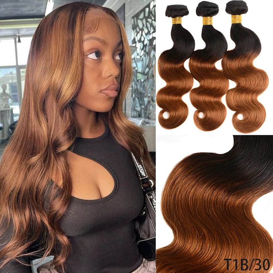 Raw Indian Virgin Hair Brown Highlight Body Wave Human Hair Weave 3 Bundles Ombre Blonde Bouncy Loose Wavy Sew in Piano Color