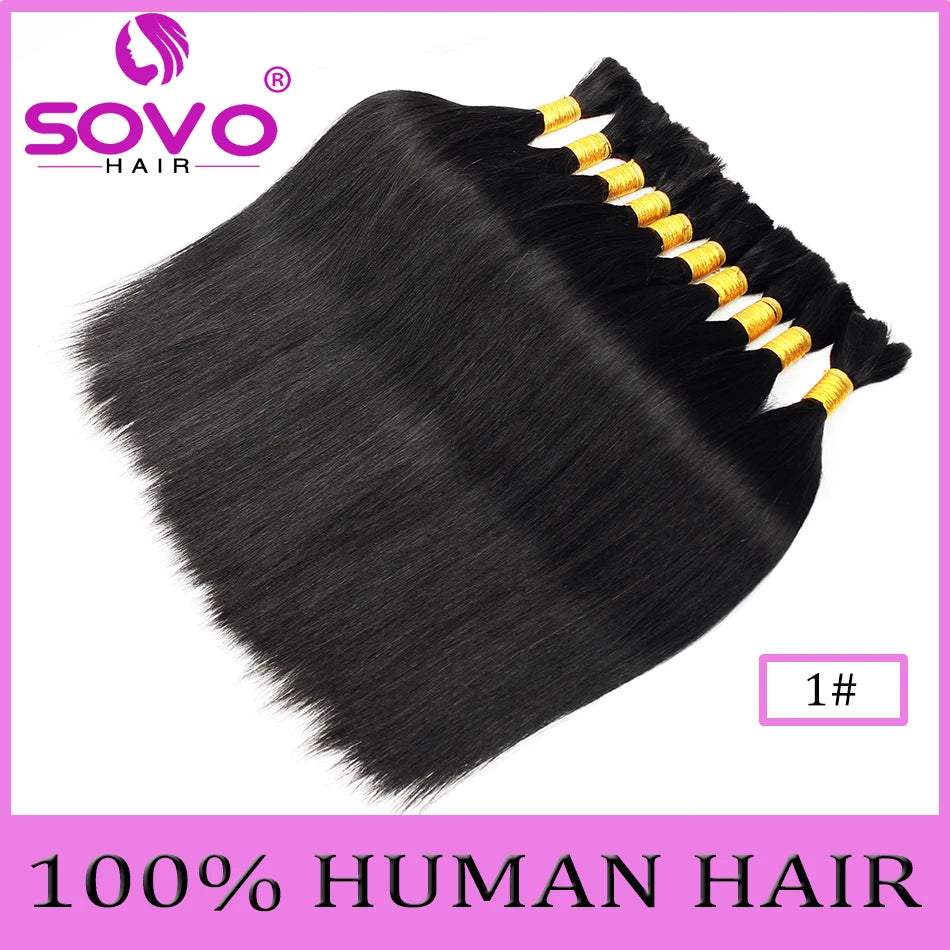 SOVO Brazilian Bulk Hair For Braiding Remy Hair Human Hair Bundles Bone Straight No Weft Natural Braiding Hair Extensions Weaves