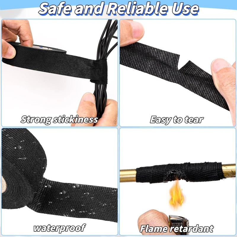 High Temperature Wire Harness Cloth Tape Automotive Cable Loom Heatproof Fabric Adhesive Tape for Engine Electrical Insulation