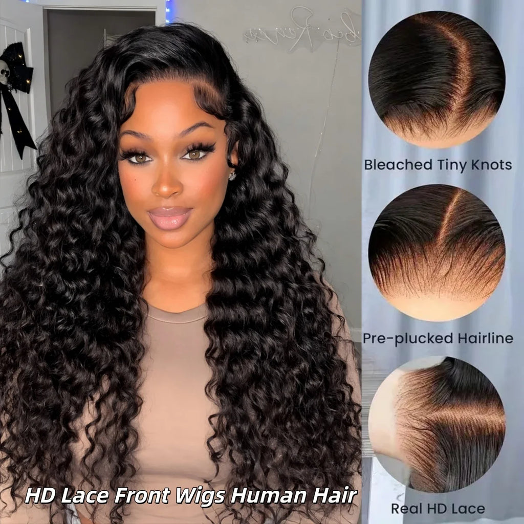 Deep Wigs Human Hair For Woman Burmese Curly Deep Wave Human Hair Wig 13x6 HD Lace Human Hair Wig on Clearance Sale