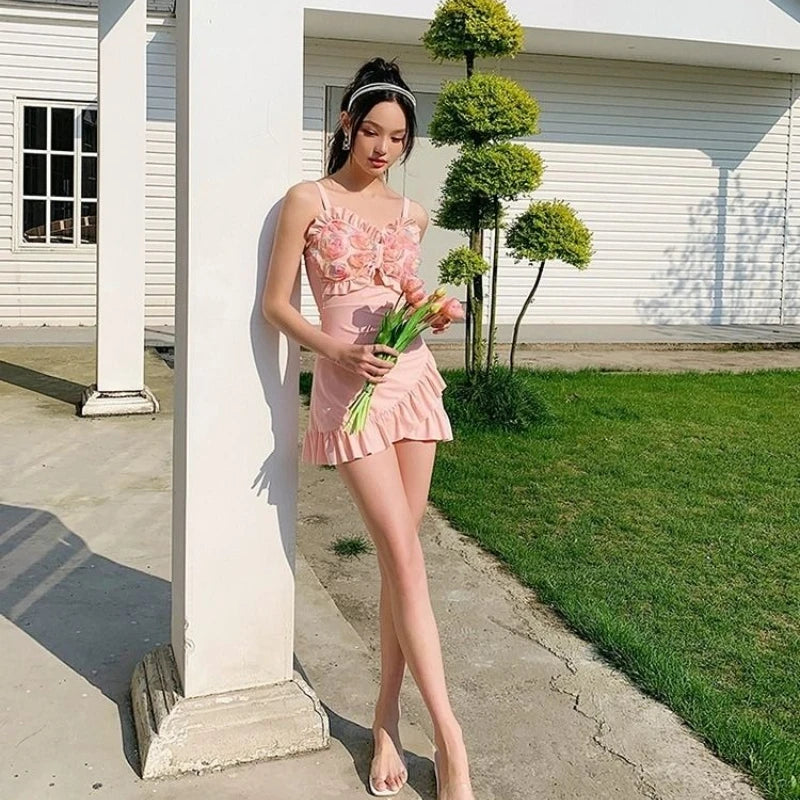 Women's 2026 New One Piece Skirted Swimsuit Slimming Modest Swimwear Vintage Beach Dress For Hot Spring Vacation