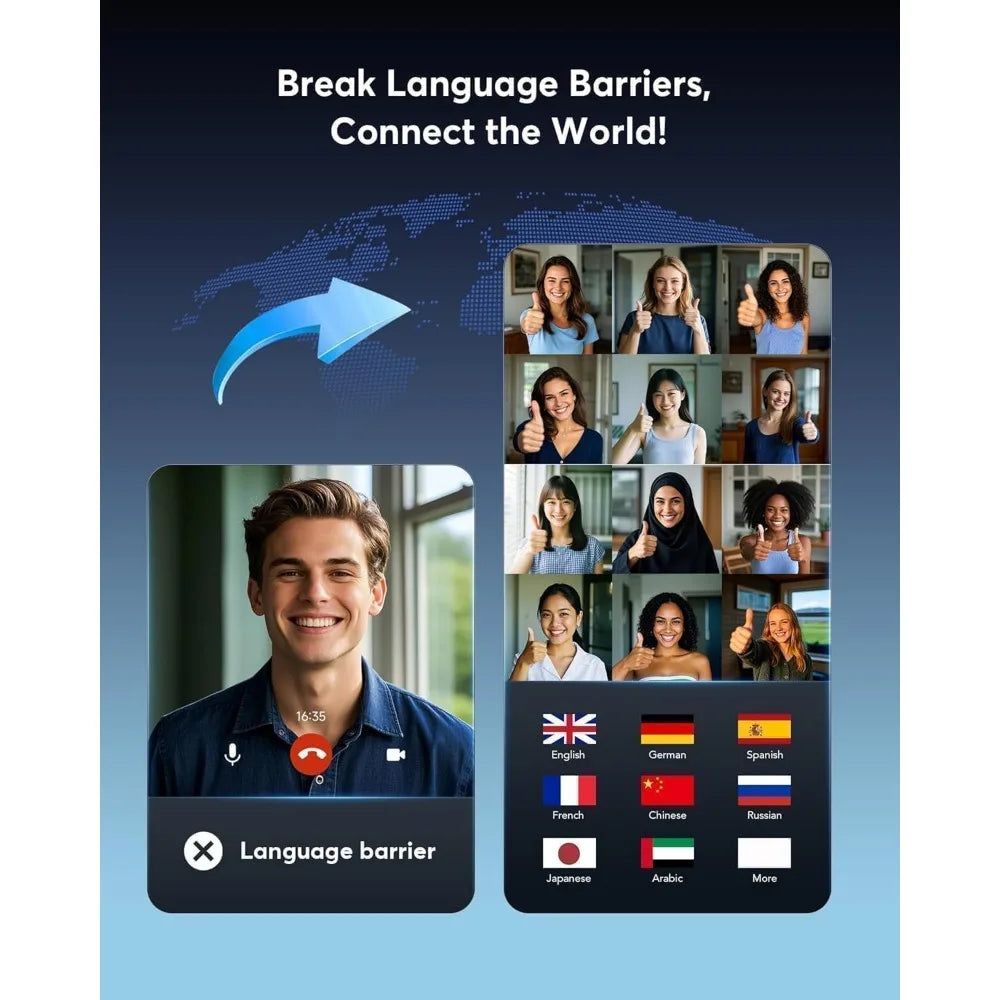 AI Translation Earbuds: Real-Time 2-Way Language Translator for Face-to-Face and Travel, Bluetooth Headphones - Classic Khaki
