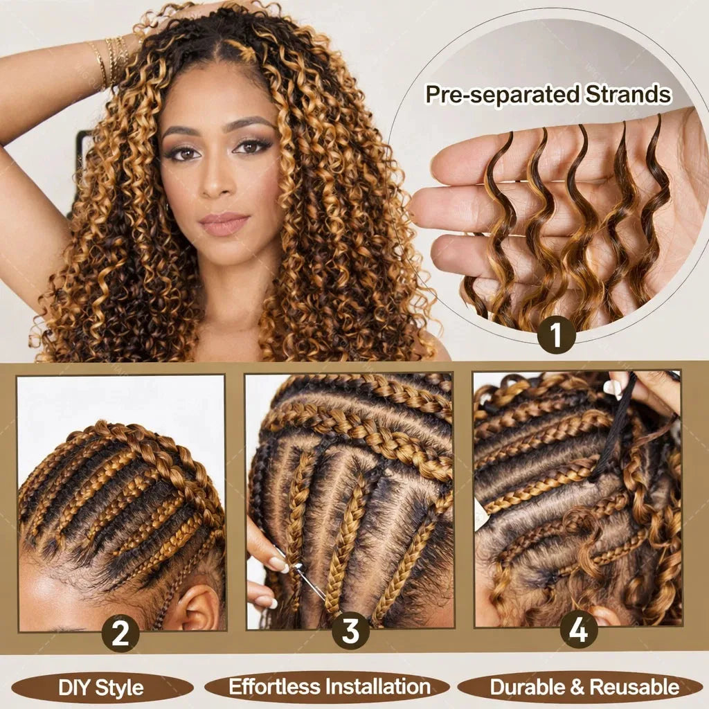 P427 Highlight Burmese Curly Feather Crochet Hair Pre Separated Knotless Crochet Extension With Spiral Curly End For Braiding
