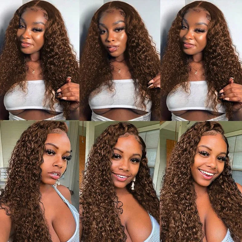 Premium Chocolate Light Brown Water Wave Bundles Human Hair 12-28inches Color #4 Virgin Remy Wet and Wavy Hair Weaving