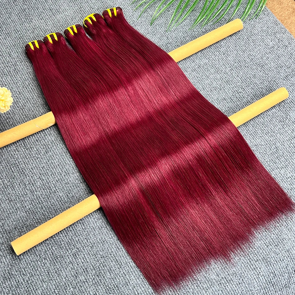 Double Drawn #99j Color Straight Burgundy Human Hair Bundles 100% Virgin Hair Weave Extensions 18-26 Inches 1/2/3/4 Bundles
