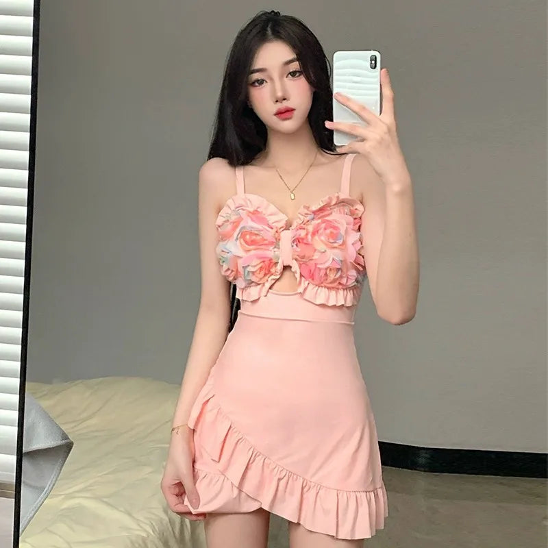 Women's 2026 New One Piece Skirted Swimsuit Slimming Modest Swimwear Vintage Beach Dress For Hot Spring Vacation