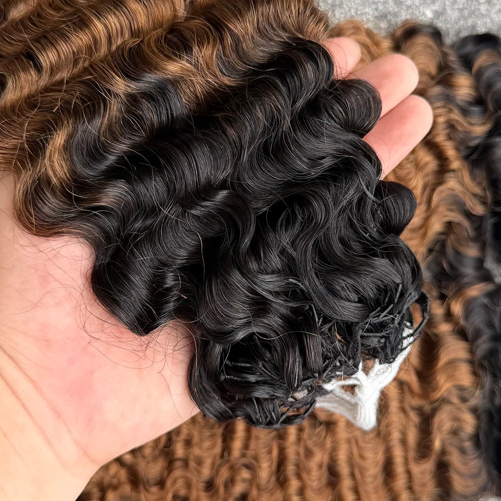 Miracle Knots Kinky Curly Crochet Human Hair TB30#Medium Brown 100% Unprocessed Cuticle Aligned Virgin Hair Feather Weft Crochet Hair Extensions Low Shedding Tangle Free Natural Kinky Curl Can Be Dyed Bleach Reusable Handmade Braiding Hair For Black Women