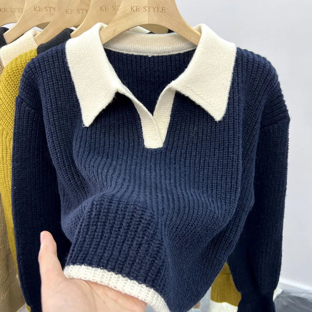 Women Pullovers Panelled Breathable Long Sleeve Knitted Cozy Sheer Loose Young Streetwear Harajuku Korean Style Tender Trendy