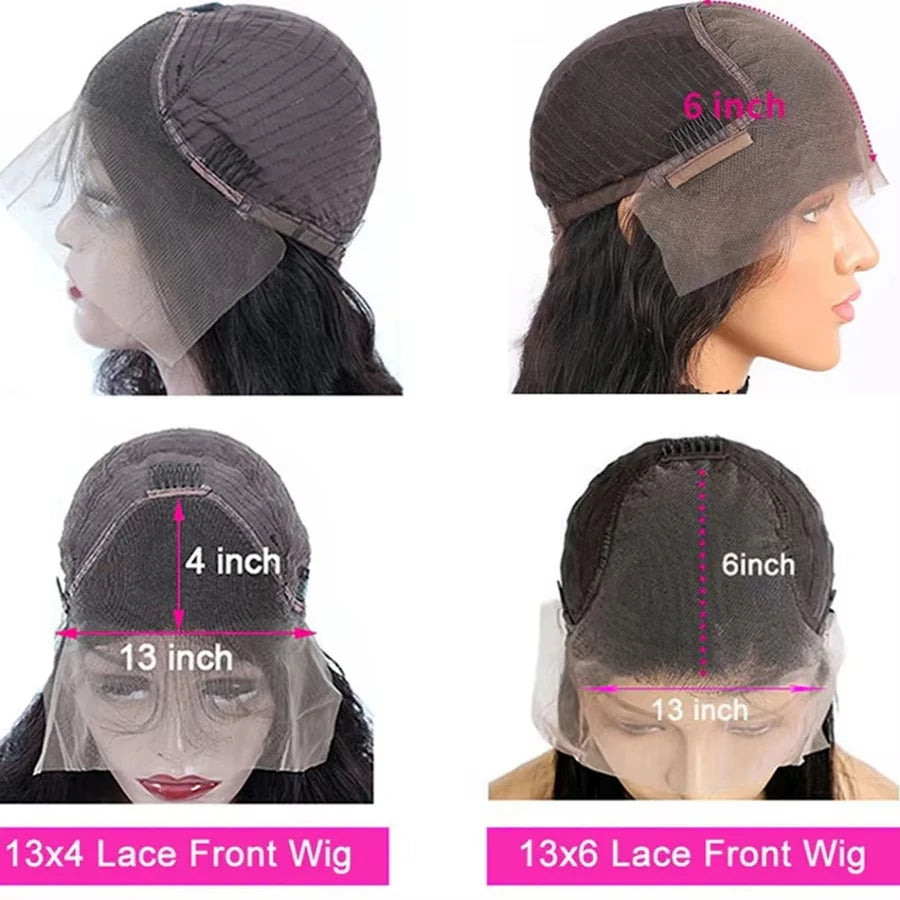 Natural Black Body Wave Remy Human Hair Wigs Lace Front Wig Pre Plucked Hairline 180% Density HD Transparent Lace Frontal Wig