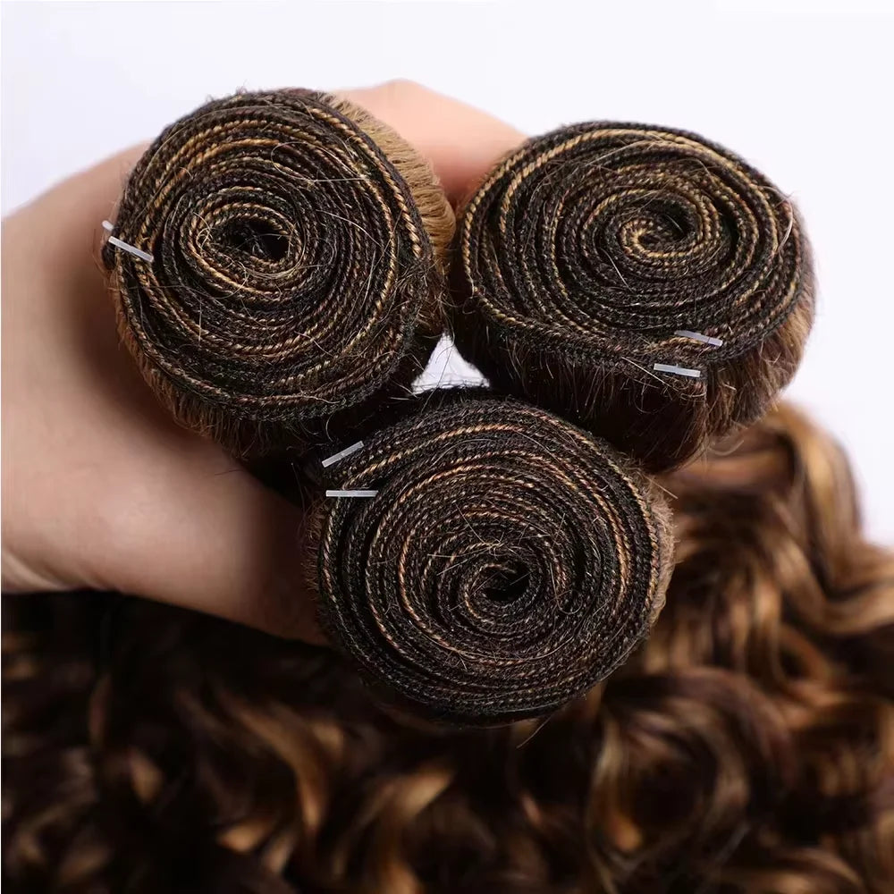 Honey Blonde Deep Curly Bundles Color #427 Highlight Deep Wave Hair Bundles 100% Human Hair Weave For Extension 1/3 Bundle Deals