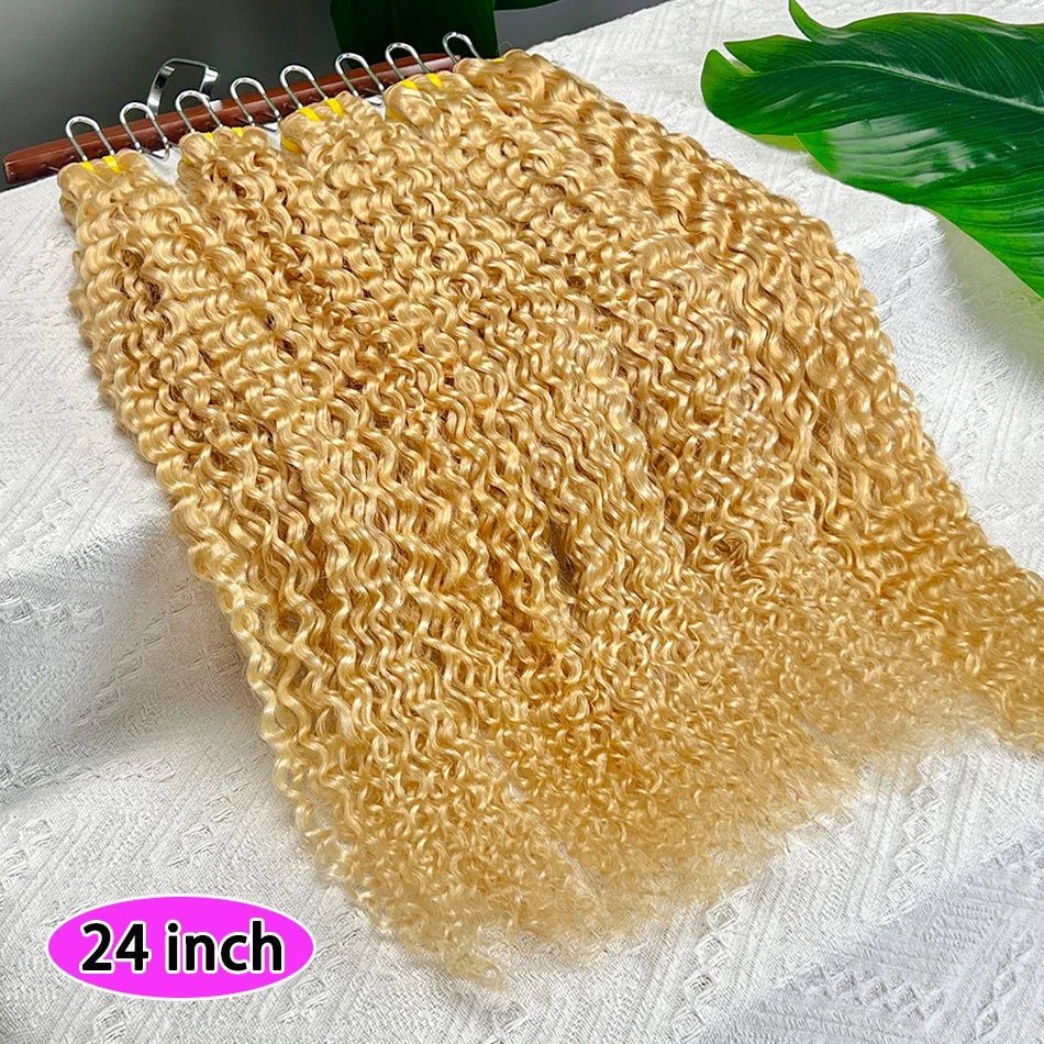 #613 Blonde Color Curly Bundles Human Hair 100% Virgin Hair Weaving Extensions 100grams 18-28 Inch Deep Curly 1 2 3 4 Bundles