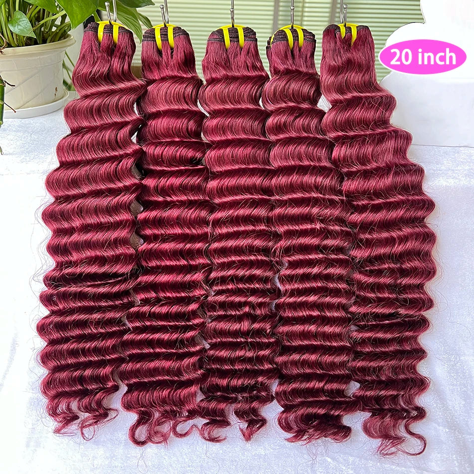 Deep Wave #99j Burgundy Color Human Hair Bundles 100% Virgin Vietnamese Double Weft Hair Weave Extensions 100grams For Women