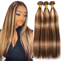 Highlight  P4/27 Straight Bundles Human Hair For Women Brown Blonde Hair Bundles Deal Colored Human Hair Weave Bundles Extension