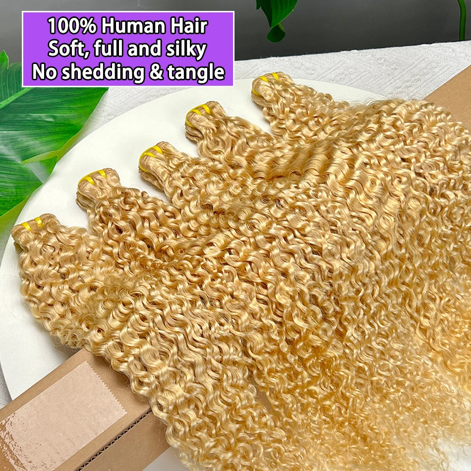 #613 Color Blonde Deep Curly Human Hair Bundles Double Weft 22-28 Inch Hair Weave Extensions 1 2 3 4 Bundles Raw Virgin Hair