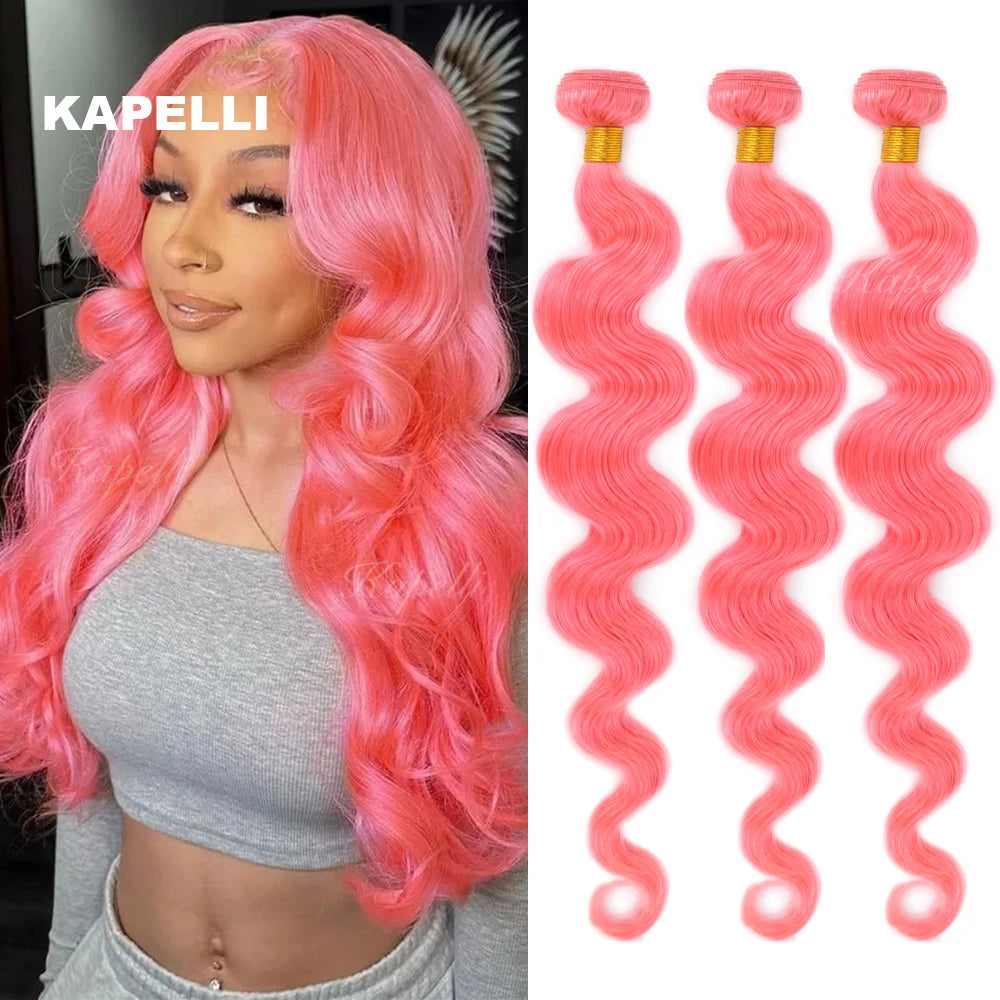 26 28 30 Pink Hair Bundles Body Wave Human Hair Bundles Pre Colored Red Hair Weaving 100% Human Hair Brazilian Hair Extensions
