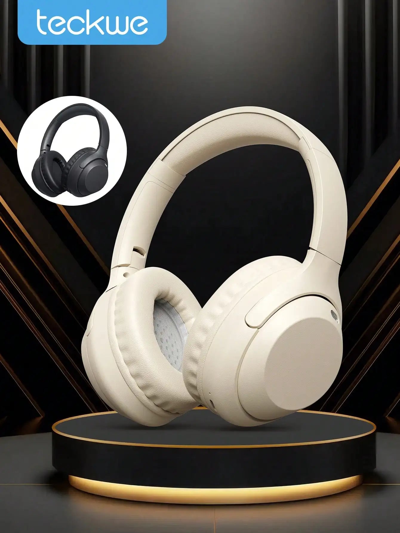 Teckwe New Wireless Over Ear Headphones With Stretchable Headband, Full Ear Coverage, HD Calling, Foldable Ear Cups, HIFI Sound, Extra Bass, Long Battery Life, Travel, Business, USB-C Charging, Inexpensive Gift