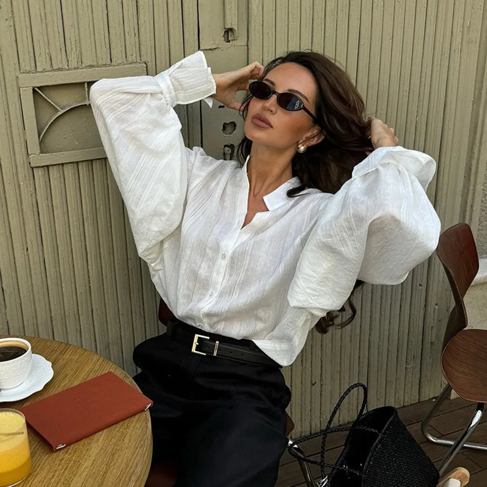 2026 Spring New Oversize White Shirt Women Long Sleeve Button up Minimalist 100% Cotton Shirt Female Chic Loose Tunic Blouses