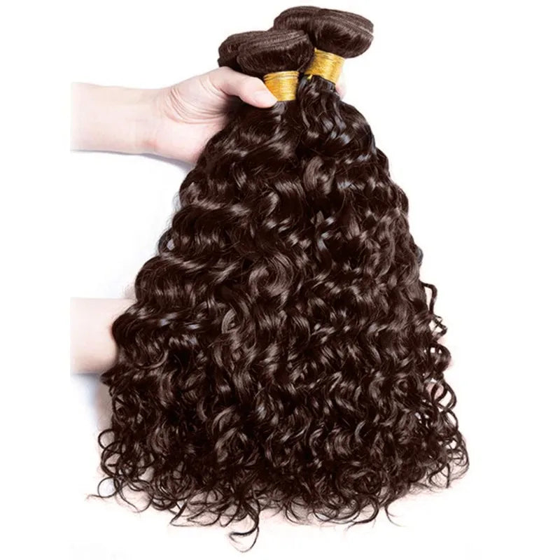 Premium Chocolate Light Brown Water Wave Bundles Human Hair 12-28inches Color #4 Virgin Remy Wet and Wavy Hair Weaving