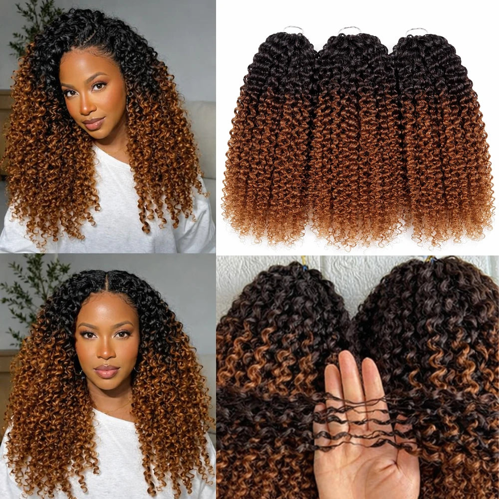 Kinky Curly Crochet Human Hair #T1B/30 Pre-looped Non-Shedding Virgin Hair Crochet Braids Knotless Feather Hair Extensions