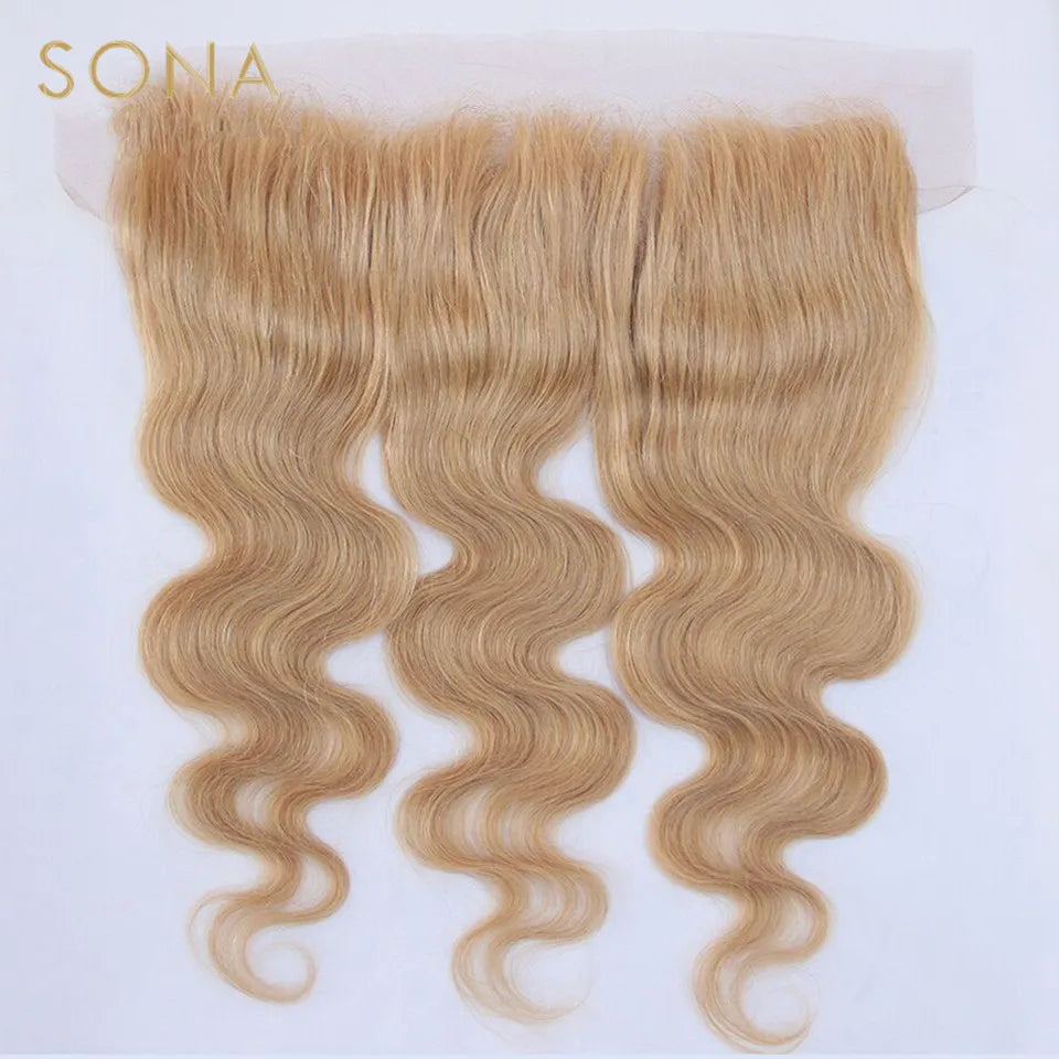 #27 Honey Blonde Hair Weave Bundles Brazilian Body Wave 100% Remy Human Hair Weave 3 Bundles With Frontal And Closure