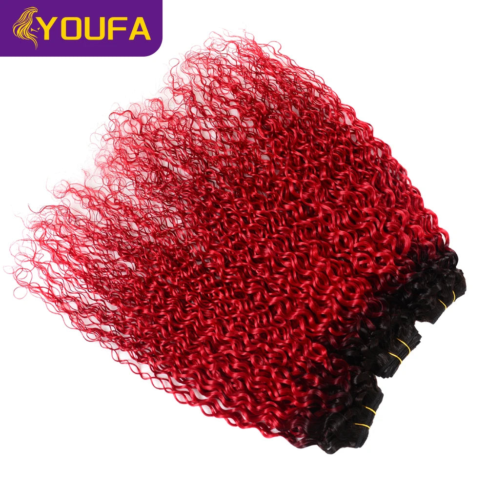Hot Red Curly 100% Human Hair Bundles For Women 1Pc Lot Brazilian Bouncy Kinky Curly Hair Ombre 1B Red Human Hair Weave Bundles