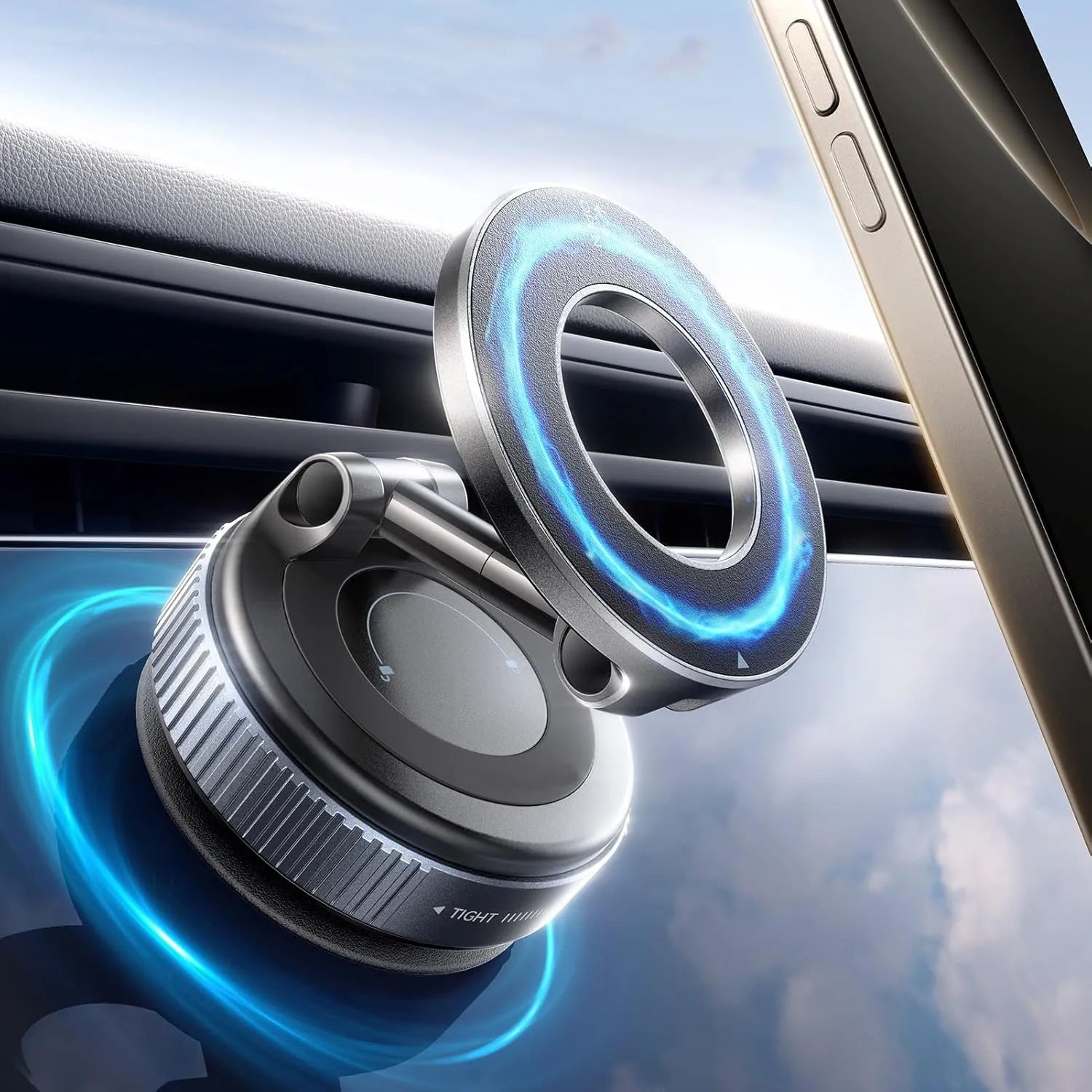 Strong Magnetic Car Phone Holder Foldable Design 360° Adjustable Vacuum Mount for Car/Desk/Bathroom/Universal Use