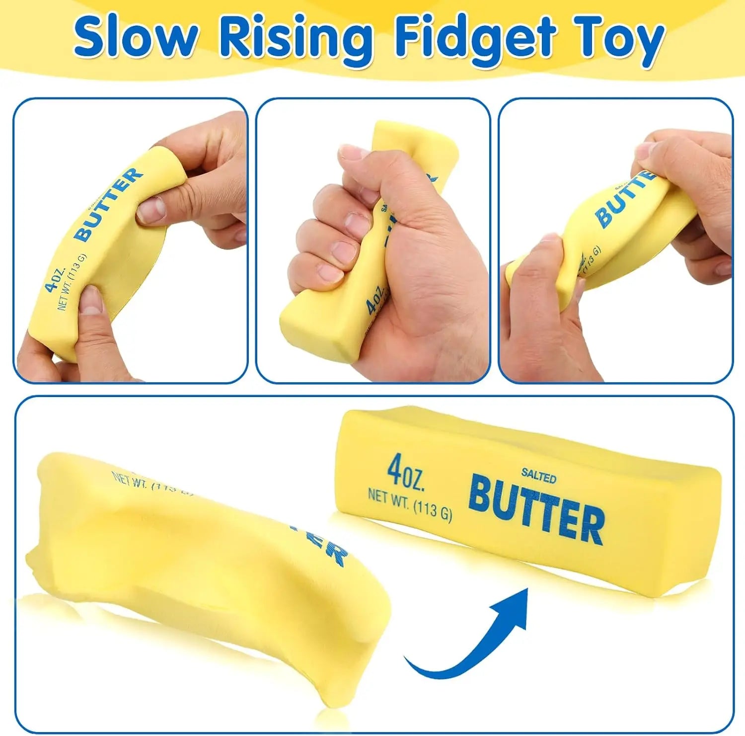 Butter Squishy- Slow Rising Fidget Toys, Novelty Stress Relief Squeeze Toy for Adults & Kids, Party Favors Gift Sensory Toy, Christmas Gift.