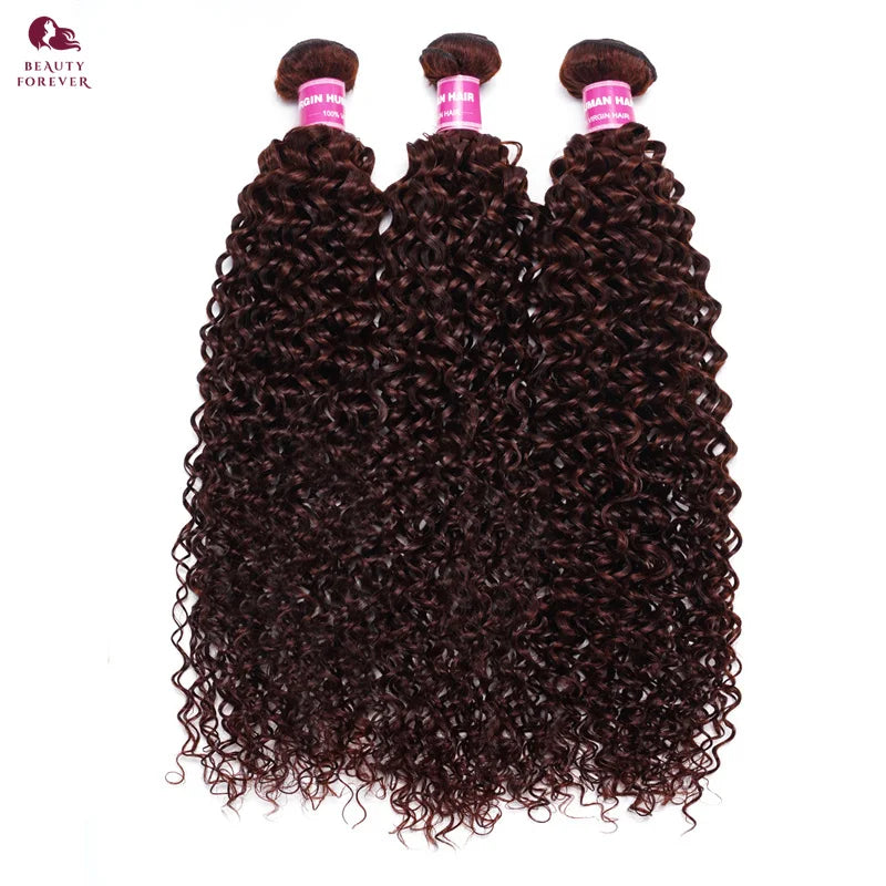 Beauty Forever Highlights Bundles Human Hair #33B Reddish Brown Curly Human Hair Weaves 3 Bundles Colored Hair Weaves for Women