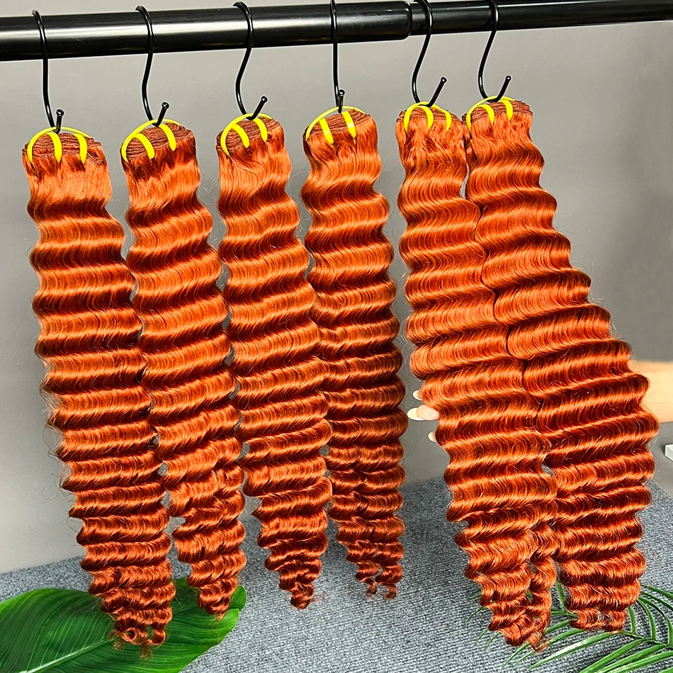 #350 Color Deep Wave Bundles 100% Human Hair Ginger Orange Double Weft 18-24 Inch Vietnamese Raw Virgin Hair Weave Extensions