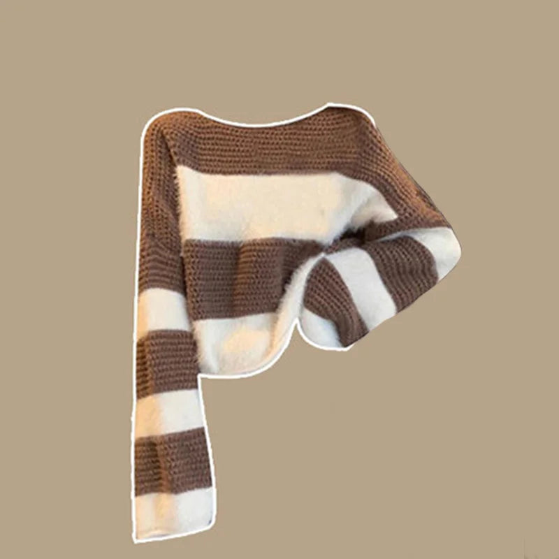 Winter Outfit for Women 2024 New Loose Striped Tea Knit Sweater High Waisted Jeans Two-piece Set Winter Clothes Women Pant Sets